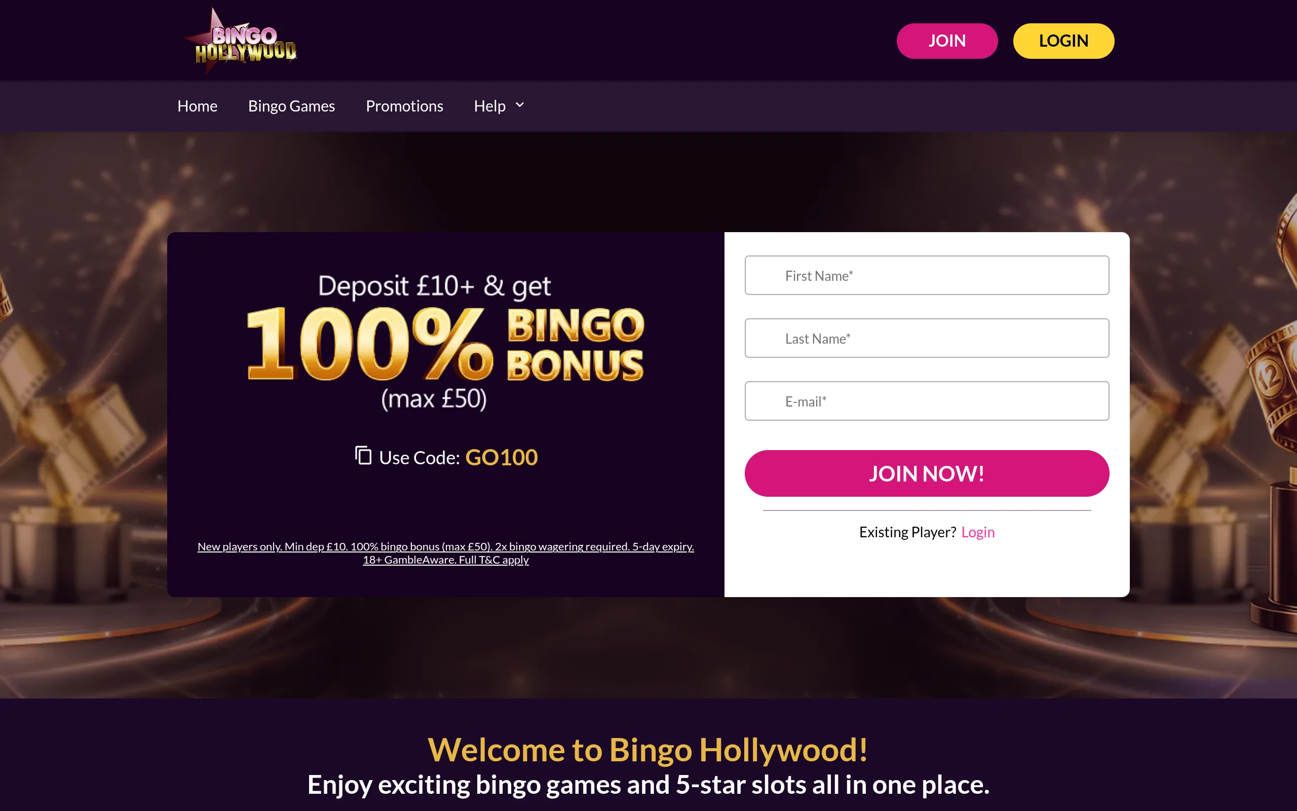 Bingo Hollywood public website