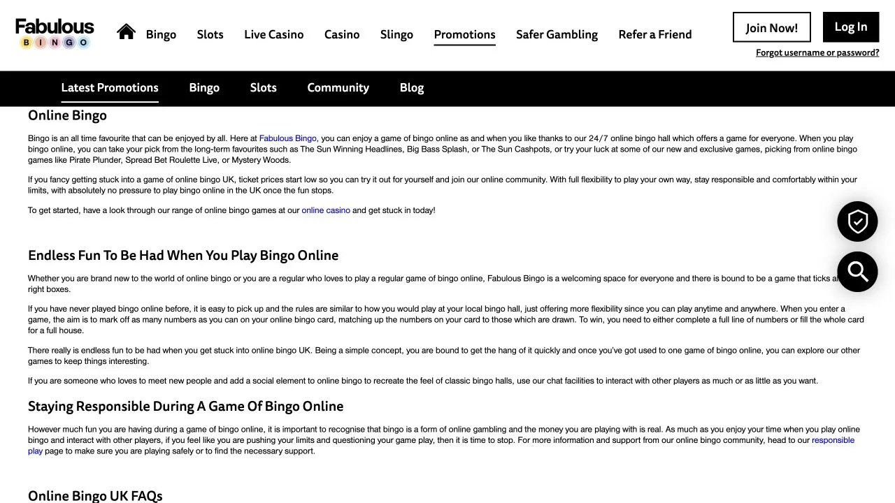 Fabulous Bingo public website
