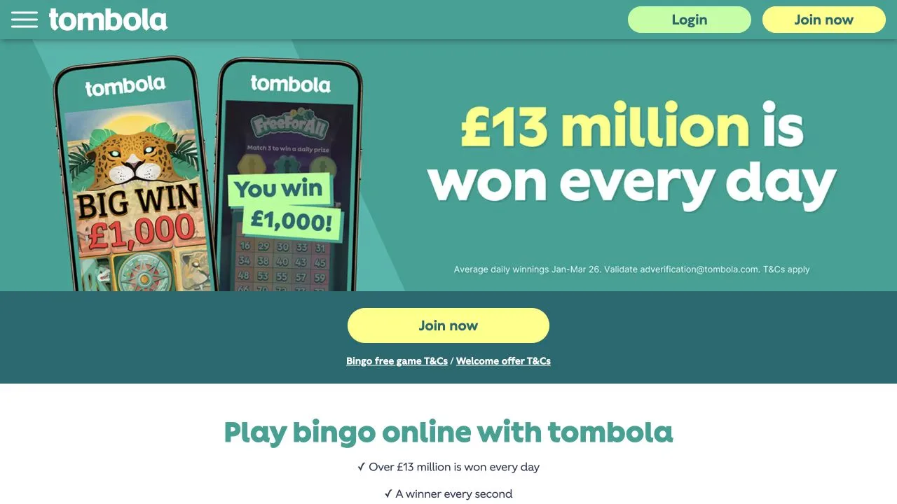 tombola Bingo public website